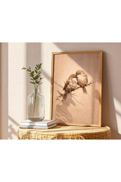 Tuba Decor Едноделна картина с дървена рамка: птици на клон