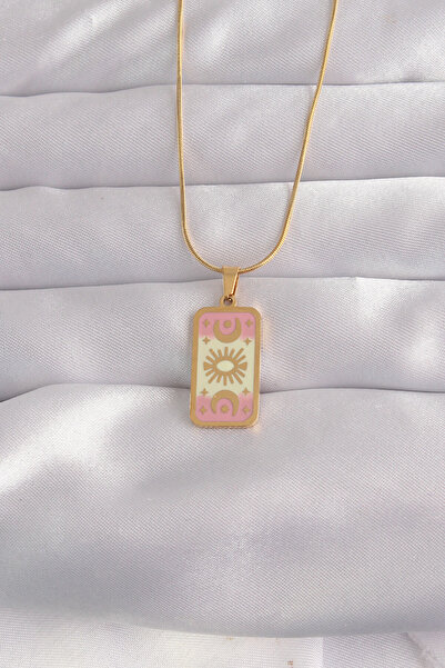 OGHAMAY 316L Steel Gold Color Mixed Enamel Moon Figure Tarot Necklace