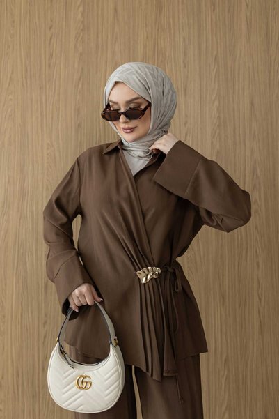 MYGİYİMİSTANBUL Premium Drafted Tencel Fabric Suit with Gold Brocade Detail