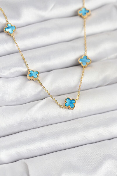 OGHAMAY 316L Steel Chain Gold Color Ice Blue Baby Boy Clover Women's Necklace