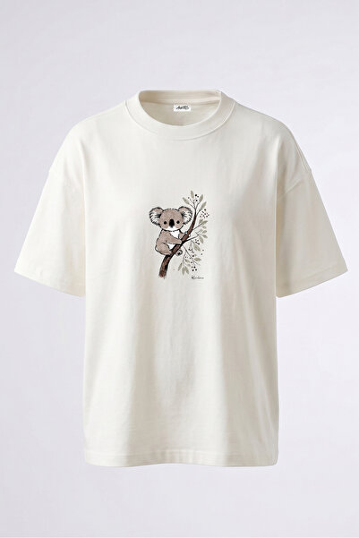 Anetos Tricou supradimensionat din bumbac alb, cu imprimeu pe spate Koala Ciz...