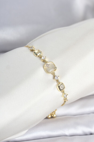OGHAMAY Gold Color Brass Pearlescent Women's Bracelet with Elevator Clasp