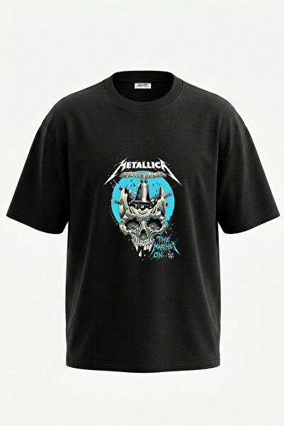 Anetos Tricou oversize negru din bumbac cu imprimeu pe spate Metallica Skull ...