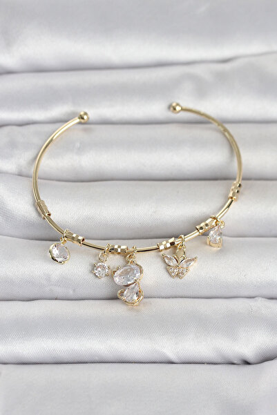 OGHAMAY Gold Color Brass Cat Detailed Charm Women's Bracelet
