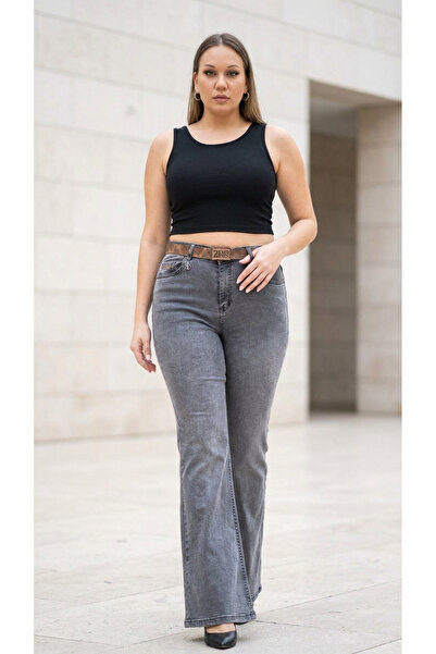 ZANESSI Plus Size High Waist Belted Wide Leg Denim Women's Panton