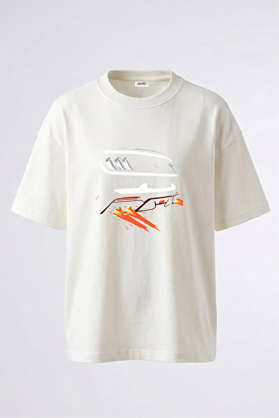 Anetos Tricou oversize alb din bumbac cu imprimeu pe spate Mustang Mach 1 Design