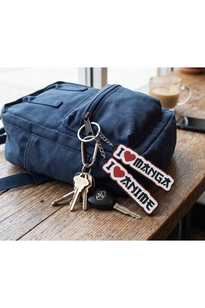 3D Layshop Set of 2 I Love Anime and Manga Written Keychains - Couple and Kanka Combination 3D Bag Ornament (11X3 cm)