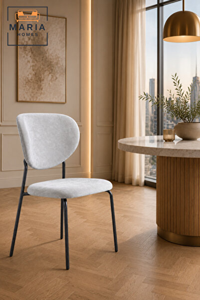 MARIA HOMES Modern Dining Chair Upholstered Fabric Kitchen Chair Metal Legs f...