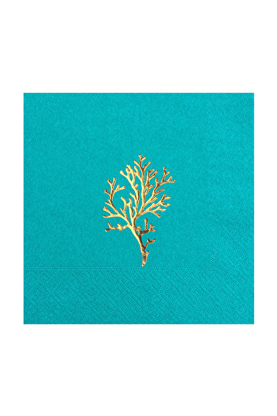 Story 33X33 cm Gold Foil Seaweed Marine Patterned 16-Piece Turquoise Colored ...