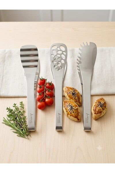 Aryıldız 3 lü Çelik Salata Pasta Börek Maşa Servis Seti