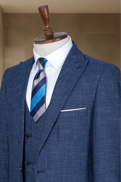 Sergio Ferraro Lacivert Blazer Ceket-Yelek-Pantolon Takım- Takım Elbise