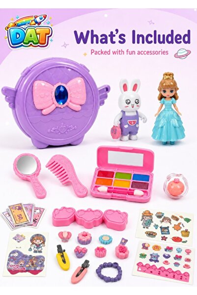 DAT 2-in-1 DIY Rabbit Guka Makeup & Dresser Playset with Backpack Mode, Mirro...