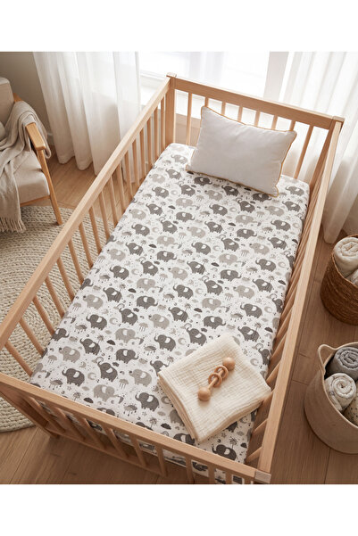 Bonfino Crib Sheet, Elephant Theme, 145 GSM Cotton Single Jersey , Soft & Bre...