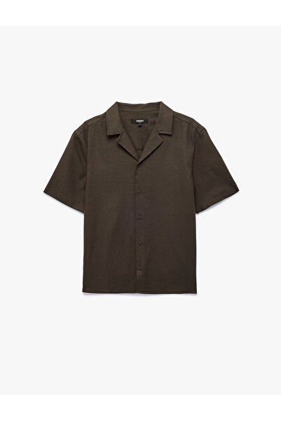 Koton Regular Fit Turn-Down Collar Cotton-Linen Blend Short Sleeve Shirt
