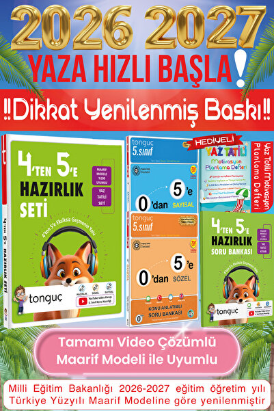 Tonguç Yayınları 4'ten 5'e Yaz Tatili Hazırlık Seti 4'ten 5'e Hazırlık Soru B...