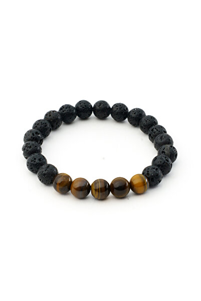 OEM Bratara unisex de Lava Vulcanica si pietre naturale Tiger Eye, diamentru ...