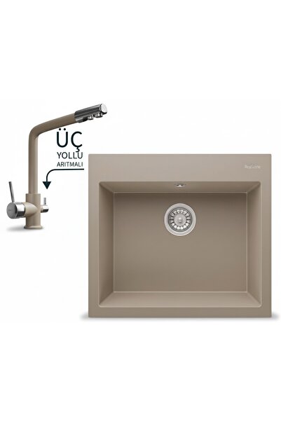 RealStone Didyma 60 Granit Eviye ve Abant Üç Yollu Arıtma Çıkışlı Batarya Set...