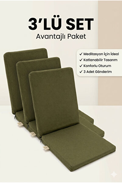 SUNYOGA Meditasyon Sandalyesi – Sırt Destekli Yer Minderi, Pamuklu Kumaş 3 Adet