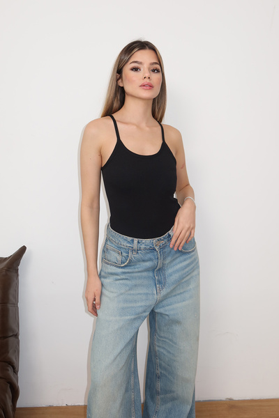 JEE LEE Women's Strappy Covered Snap Bodysuit Black - 5070