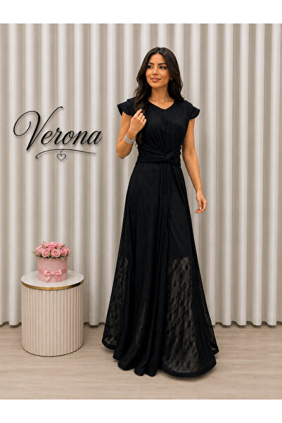 Verona فستان سهرة طويل عنابي نسائي بتفاصيل درابيه وقصة خصر أنيقة –