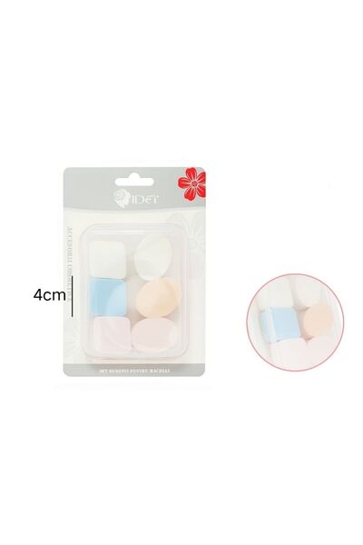 idei Set 6 Bureți Machiaj Mixți Pătrați și Oval, Bureți Uscat/Umed, Cutie Dep...