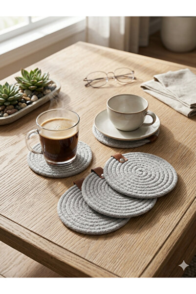 6’li Bardak Altlığı, Çay Kahve Fincan Kupa Mum Altlığı Dekoratif Supla 12 Cm GRİ