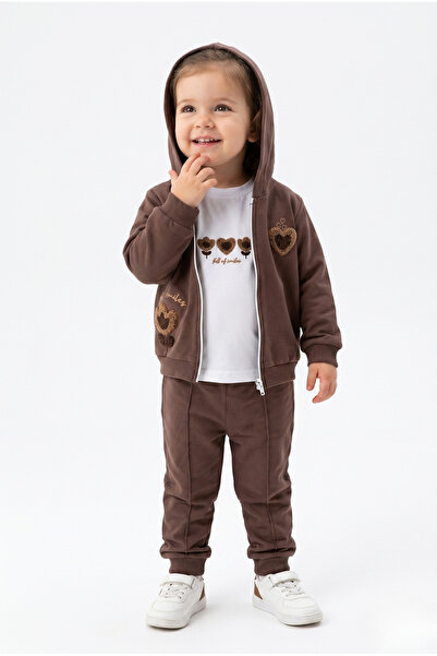 Toontoy Girl's 3-Piece Tracksuit Set Long Sleeve Crew Neck Embroidered T-Shir...