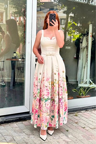 Pulli Collection Gül Desenli Prenses Model Kloş Elbise
