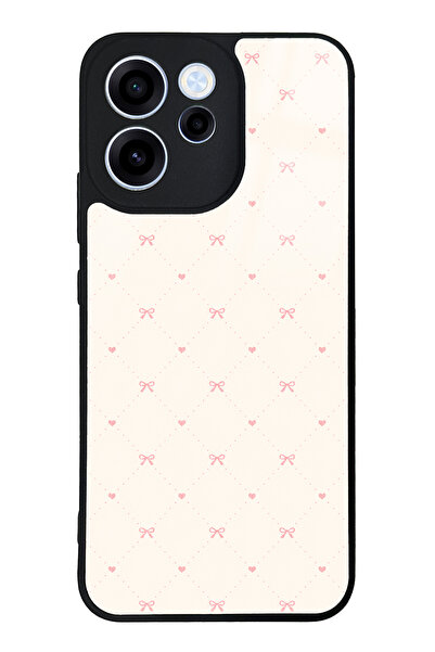 Spoyi Oppo Reno 15F Cream Pink Coquette Pattern Tasarımlı Glossy Telefon Kılıfı