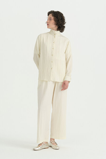 Nihan High Collar Aller Detailed Shirt - Ecru