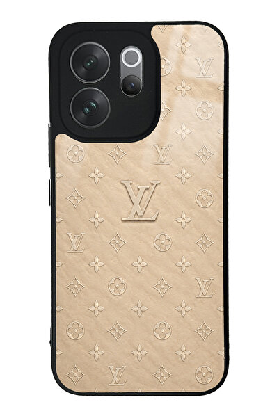 Spoyi Vivo V70 Bej Gold LV Tasarımlı Glossy Telefon Kılıfı