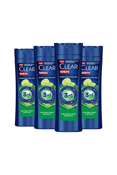 Clear Men 3in1 Şampuan & Duş Jeli Yağlanma Karşıtı Lime Özü 350 ml x4