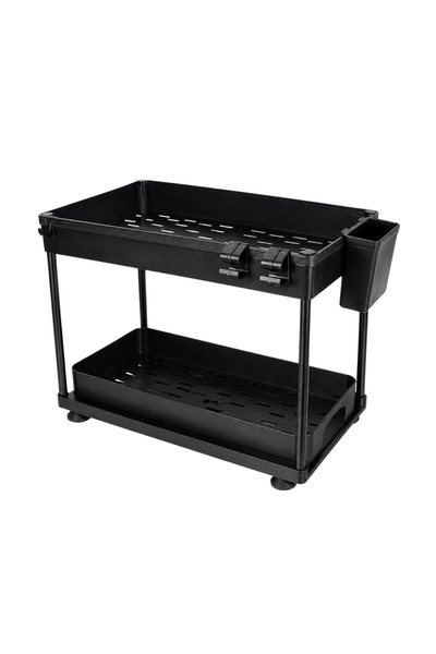 Aptel Organizator sub chiuveta, 2 niveluri, cu sertar, plastic, negru, 39x22x...