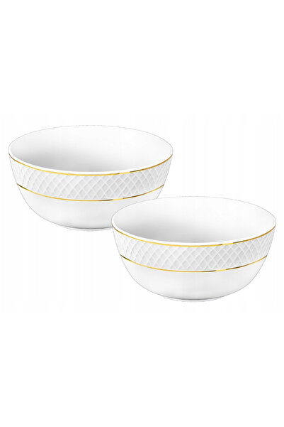 WILMAX ENGLAND Set 2 boluri salată Wilmax Diamond, albe cu margine aurie, 130...