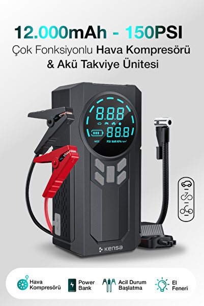 Kensa Taşınabilir Dijital Hava Kompresörü Jump Starter Powerbank