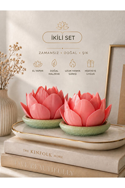 zulya Lotus İkili Set LED Mumluk – Dekoratif Lotus Çiçeği Gece Lambası – Biop...