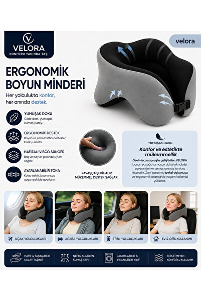 VELORA GRUP Visco Ortopedik Boyun Yastığı Ergonomik Seyahat Yastığı