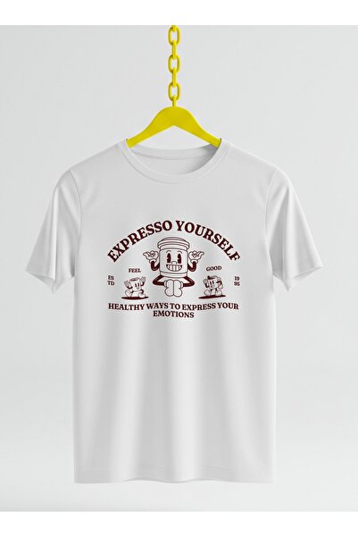 MAGORS Expresso Yourself Printed Oversize Retro Vintage Crew Neck Cotton T-Sh...
