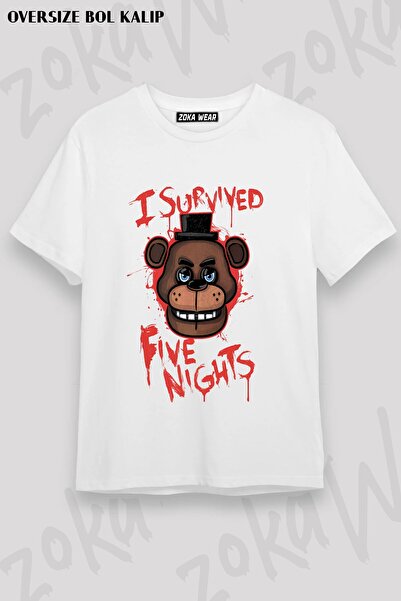 ZOKAWEAR Unisex Loose Fit Fnaf Five Nights V2 Printed T-Shirt