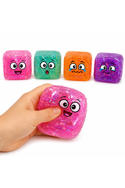SHOP LIKE A PRO Cub Squishy Emoji cu Sclipici 5 cm, Jucarie Antistres, Model ...
