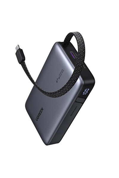 Ugreen Baterie externă de 20000mAh 67W cu cablu USB-C încorporat, gri