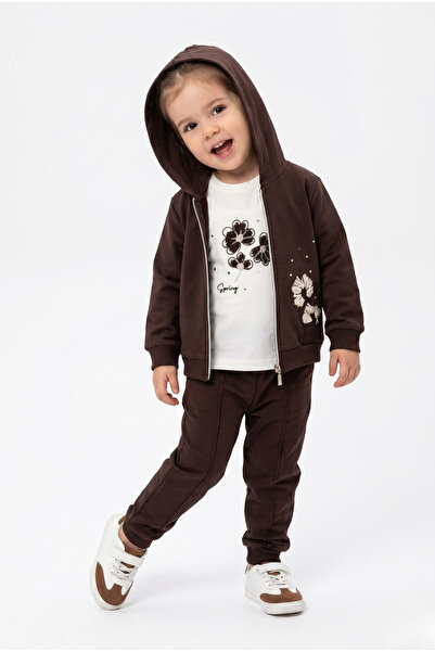 Toontoy Girl's 3-Piece Tracksuit Set Long Sleeve Crew Neck Embroidered T-Shir...