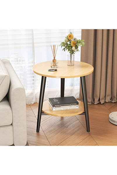 HI-FINE Modern Minimalist Round Side Table, Double Layer Storage End Table wi...