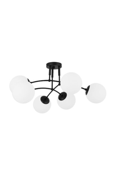 Cojom Candelabru Porto 6NAB, metal negru, abajururi din sticlă, alb mat, 6XE27