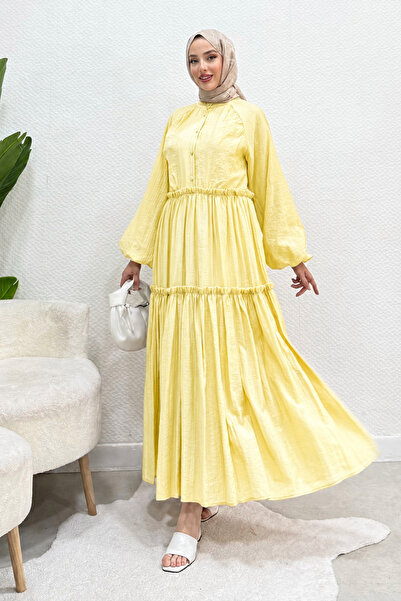Tesettür Diyarı Simon Lined Hijab Dress - Yellow