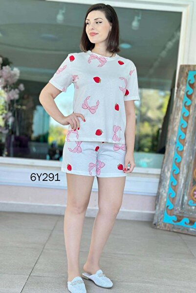 İnce Topuk 100% Cotton Single Jersey Combed Cotton Shorts Pajama Set 6Y291