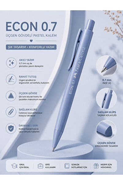 Faber Castell Faber-Castell Econ 0.7 Pastel Uçlu Kalem Silgili | Üçgen Gövde,...
