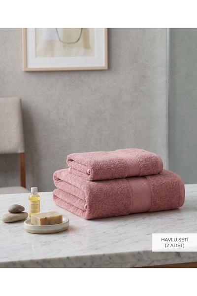 Karahanlı Home Dried Rose 100% Cotton 2-Piece Bath and Hand Towel Set