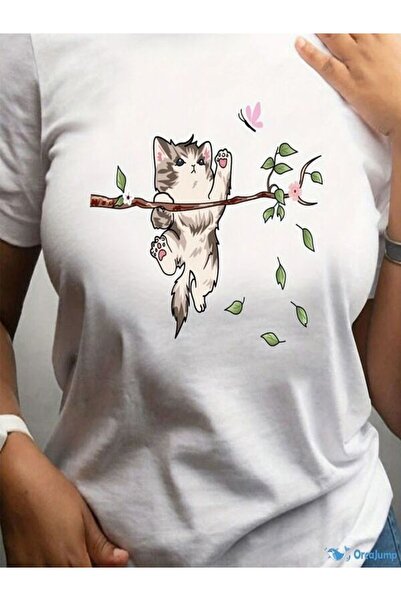 COZYWEAR Cute Cat Printed White T-Shirt