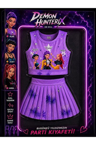 bemora kids kpop huntrix mor etek bluz alt üst 2 li takım şort etek